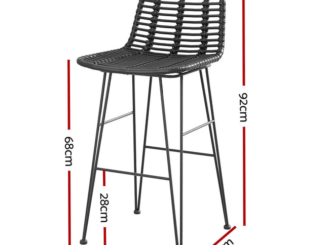 Gardeon 2x Outdoor Bar Stools Rattan Black