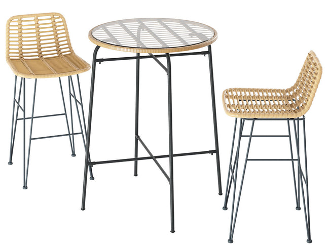 Gardeon 3-Piece Outdoor Bar Set Wicker Table Chairs Patio Bistro