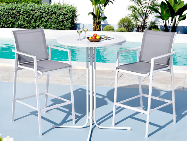 Gardeon 3PC Outdoor Bar Set Stools Dining Chairs Table Patio Furniture Bistro Set Steel White