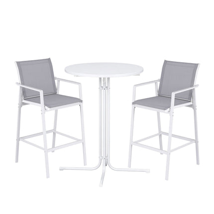 Gardeon 3PC Outdoor Bar Set Stools Dining Chairs Table Patio Furniture Bistro Set Steel White