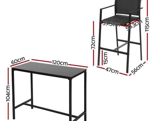 Gardeon 7PCS Outdoor Bar Set Stools Dining Chairs Table Patio Steel Bistro Set Black