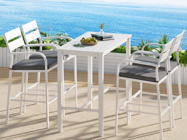 Gardeon Outdoor Bar Set 5-Piece Patio Dining Chairs Aluminium Table Stools White