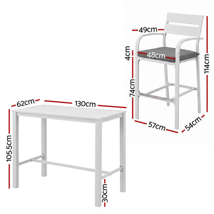 Gardeon Outdoor Bar Set 5-Piece Patio Dining Chairs Aluminium Table Stools White