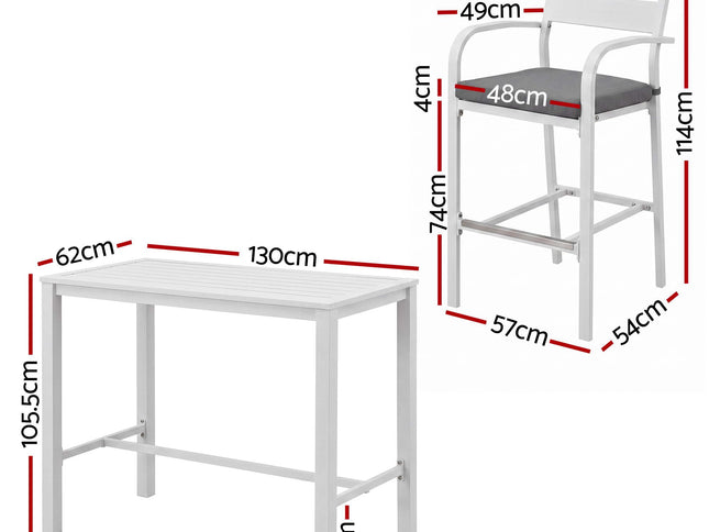 Gardeon Outdoor Bar Set 5-Piece Patio Dining Chairs Aluminium Table Stools White