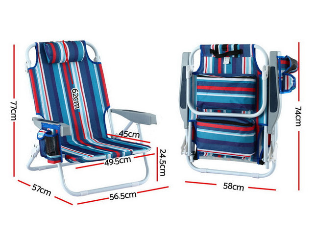 Gardeon Outdoor Chairs Beach Chair Backpack Cooler Storage Lightweight Fishing Blue