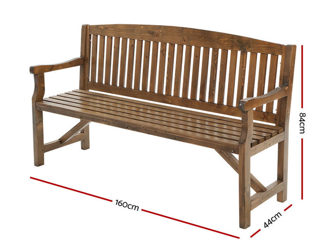 Gardeon 5FT Outdoor Garden Bench Wooden 3 Seat Chair Patio Furniture Natural
