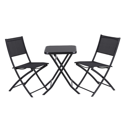Gardeon Outdoor Bistro Set Folding Table and Chairs Patio Furniture Garden Steel Black