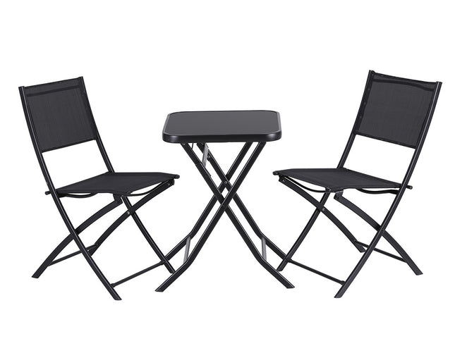 Gardeon Outdoor Bistro Set Folding Table and Chairs Patio Furniture Garden Steel Black