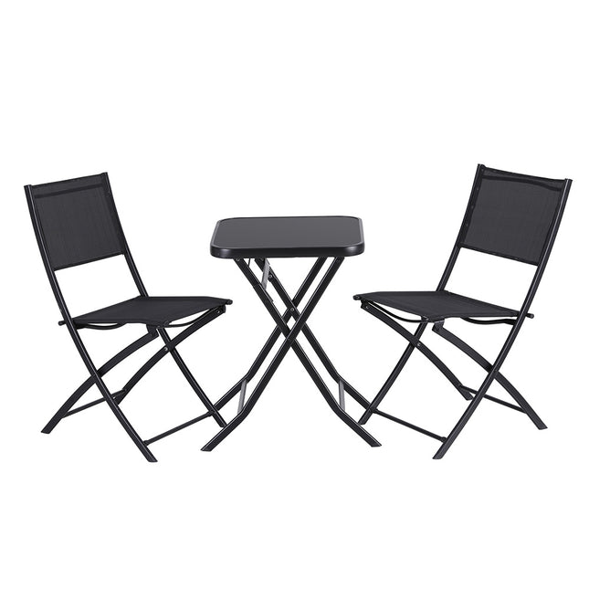 Gardeon Outdoor Bistro Set Folding Table and Chairs Patio Furniture Garden Steel Black