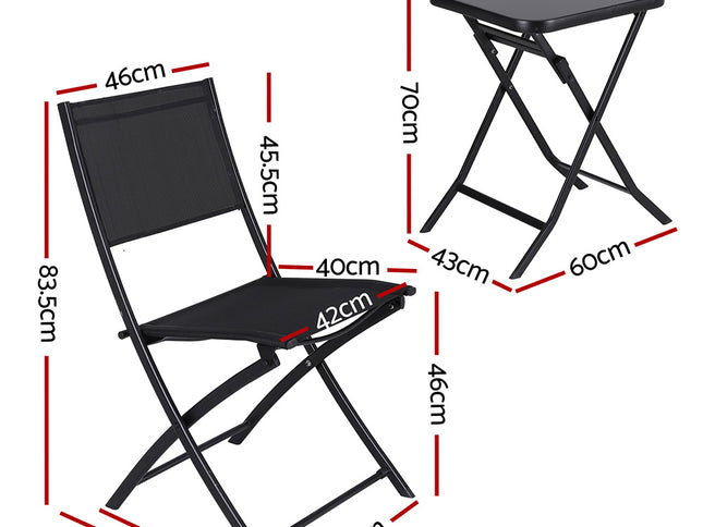 Gardeon Outdoor Bistro Set Folding Table and Chairs Patio Furniture Garden Steel Black