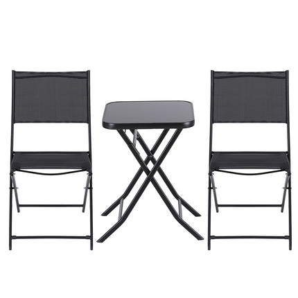 Gardeon Outdoor Bistro Set Folding Table and Chairs Patio Furniture Garden Steel Black