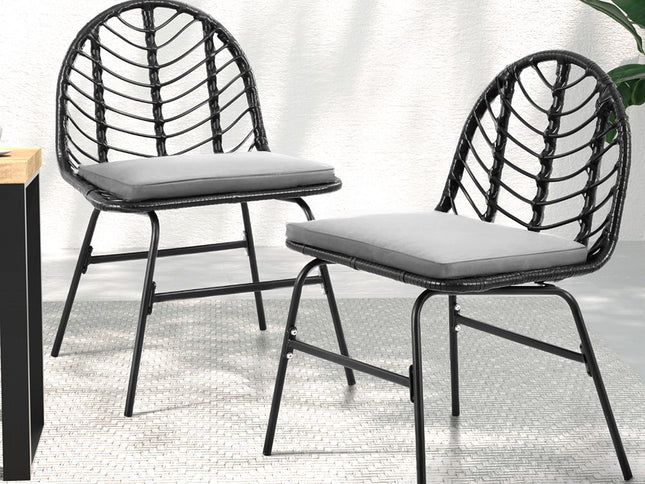 Gardeon 2x Outdoor Chairs Dining Chair Lounge Wicker Patio Furniture Black