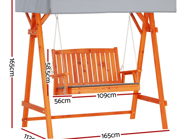 Gardeon Swing Chair Wooden Garden Bench Canopy 2 Seater Outdoor Furniture
