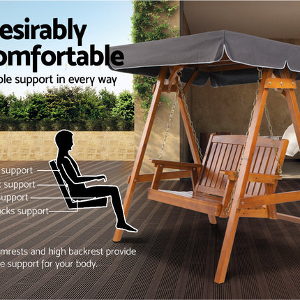 Gardeon Swing Chair Wooden Garden Bench Canopy 2 Seater Outdoor Furniture