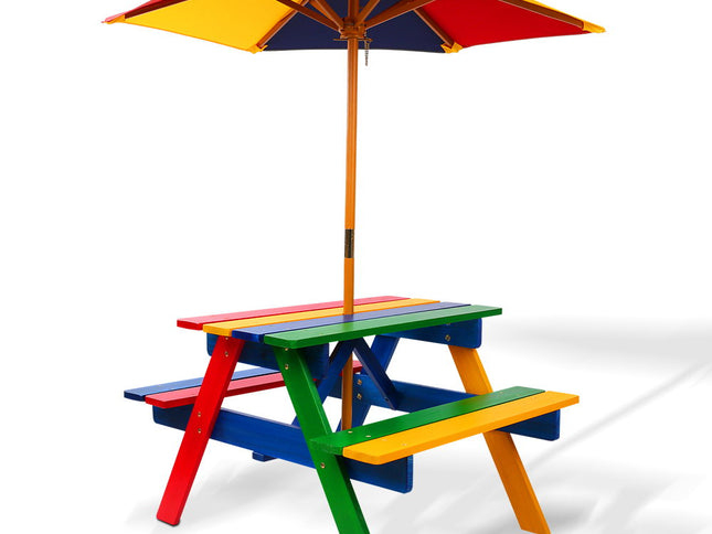 Keezi Kids Wooden Picnic Table Set with Umbrella