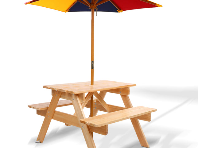 Keezi Kids Wooden Picnic Table Set with Umbrella