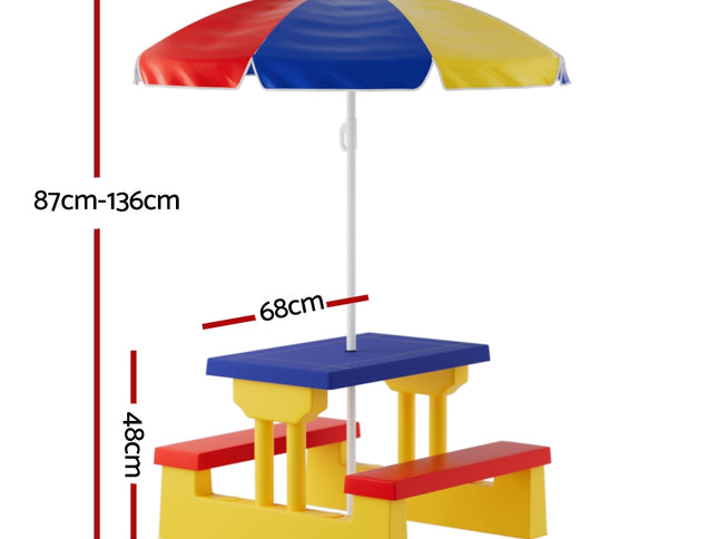 Keezi Kids Outdoor Table and Chairs Set Picnic Bench Umbrella Children Indoor