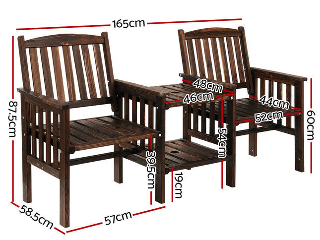 Gardeon Outdoor Garden Bench Loveseat Wooden Table Chairs Patio Furniture Charcoal