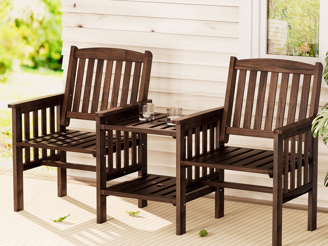 Gardeon Outdoor Garden Bench Loveseat Wooden Table Chairs Patio Furniture Charcoal