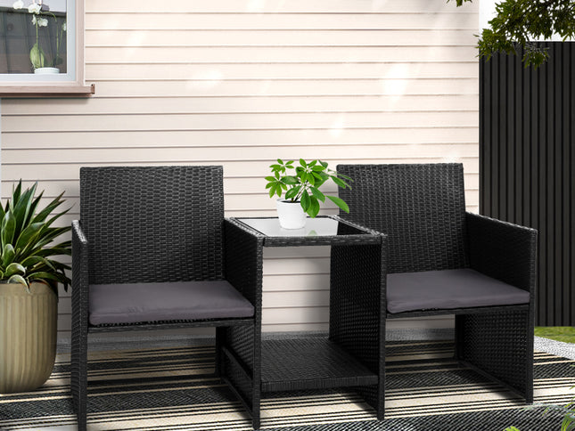 Gardeon Outdoor Setting Wicker Loveseat Birstro Set Patio Garden Furniture Black