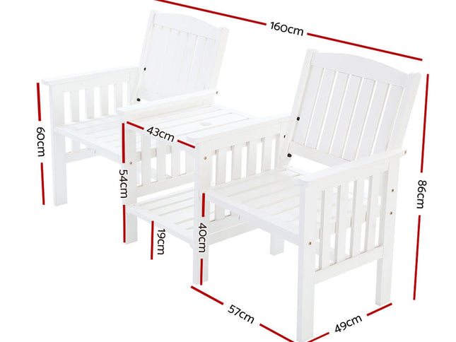 Gardeon Outdoor Garden Bench Loveseat Wooden Table Chairs Patio Furniture White