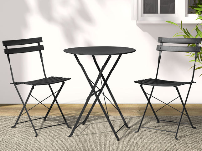 Gardeon 3PC Outdoor Bistro Set Steel Table and Chairs Patio Furniture Black