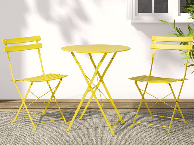 Gardeon 3PC Outdoor Bistro Set Steel Table and Chairs Patio Furniture Yellow
