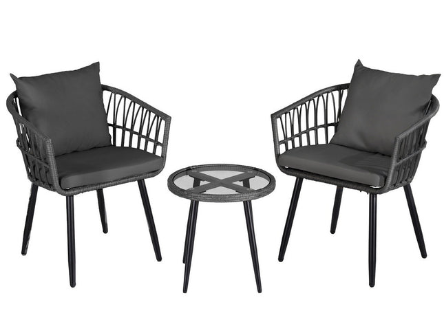 Gardeon 3PC Outdoor Bistro Set Patio Furniture Lounge Setting Table and Chairs Grey