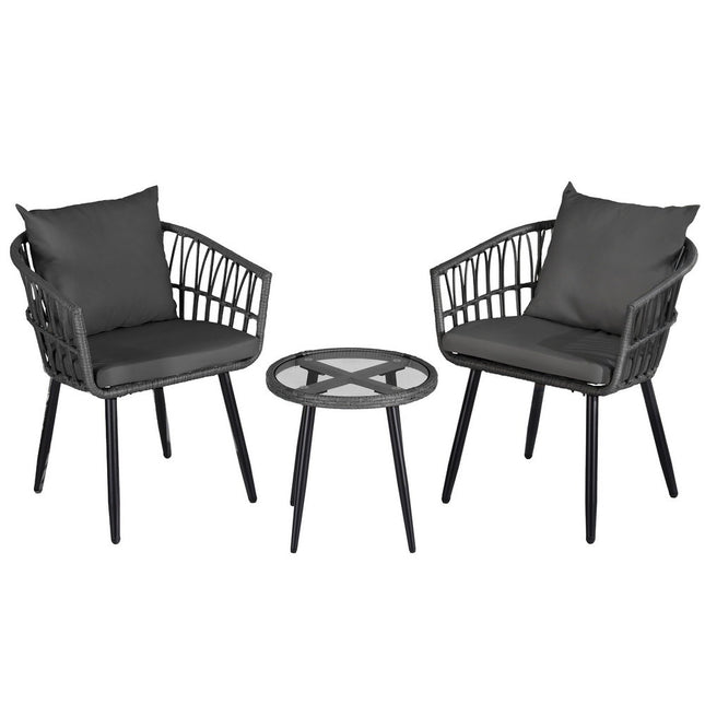Gardeon 3PC Outdoor Bistro Set Patio Furniture Lounge Setting Table and Chairs Grey