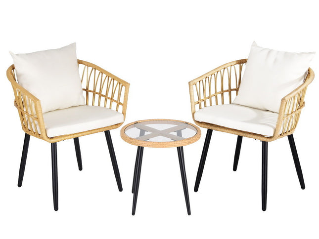 Gardeon 3PC Outdoor Bistro Set Patio Furniture Lounge Setting Table and Chairs Natural