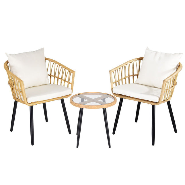 Gardeon 3PC Outdoor Bistro Set Patio Furniture Lounge Setting Table and Chairs Natural