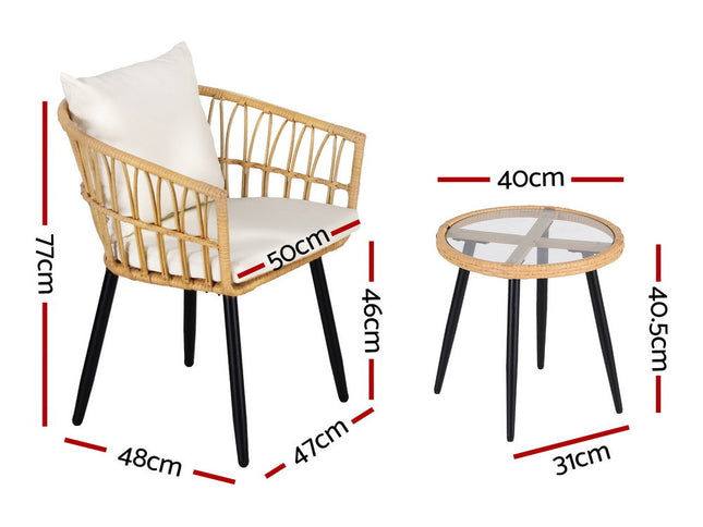 Gardeon 3PC Outdoor Bistro Set Patio Furniture Lounge Setting Table and Chairs Natural