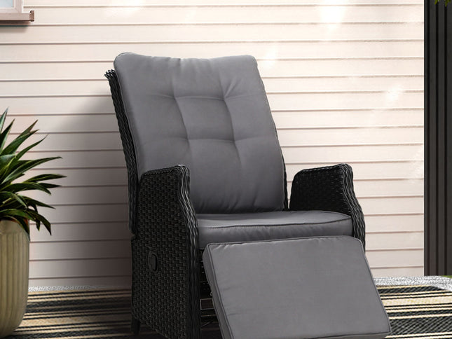 Gardeon Recliner Chairs Sun lounge Wicker Lounger Outdoor Furniture Patio Adjustable Black