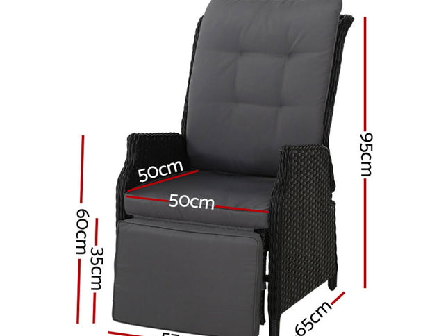Gardeon Recliner Chairs Sun lounge Wicker Lounger Outdoor Furniture Patio Adjustable Black