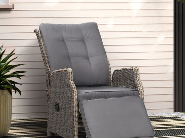Gardeon Recliner Chairs Sun lounge Wicker Lounger Outdoor Furniture Patio Adjustable Grey