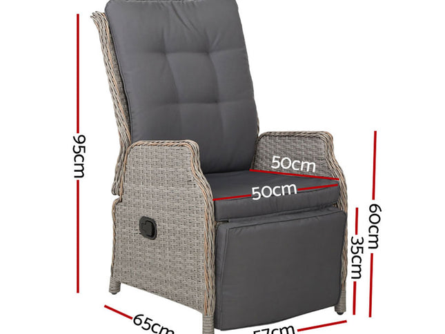 Gardeon Recliner Chairs Sun lounge Wicker Lounger Outdoor Furniture Patio Adjustable Grey