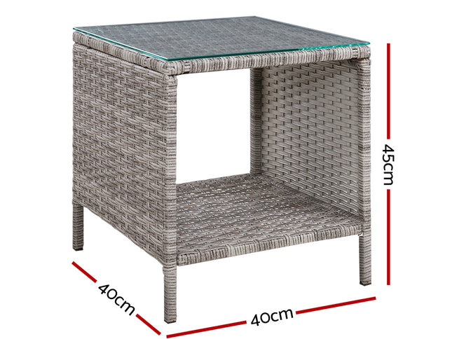 Gardeon Coffee Side Table Wicker Desk Rattan Outdoor Furniture Garden Grey