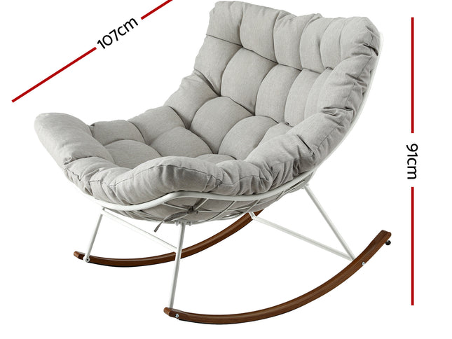 Gardeon Outdoor Rocking Chair Furniture Papasan Recliner Garden Patio Lounge Setting White
