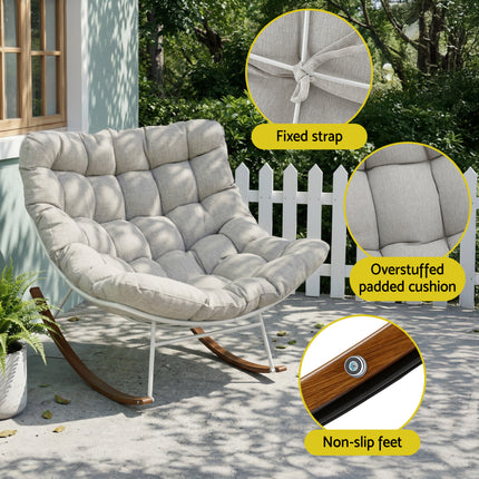 Gardeon Outdoor Rocking Chair Furniture Papasan Recliner Garden Patio Lounge Setting White