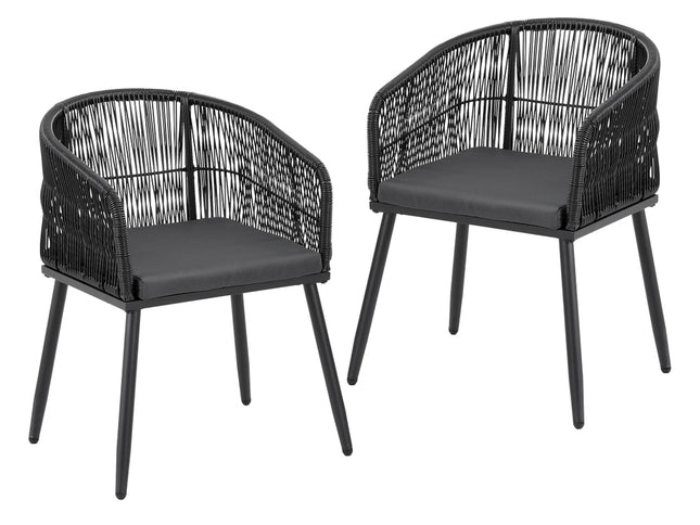 Gardeon 2PC Outdoor Dining Chairs Wicker Chair Patio Furniture Garden Steel Black