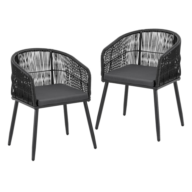 Gardeon 2PC Outdoor Dining Chairs Wicker Chair Patio Furniture Garden Steel Black