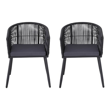 Gardeon 2PC Outdoor Dining Chairs Wicker Chair Patio Furniture Garden Steel Black