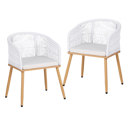Gardeon 2PC Outdoor Dining Chairs Wicker Chair Patio Furniture Garden Steel White