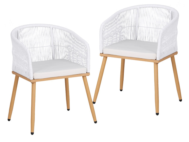 Gardeon 2PC Outdoor Dining Chairs Wicker Chair Patio Furniture Garden Steel White