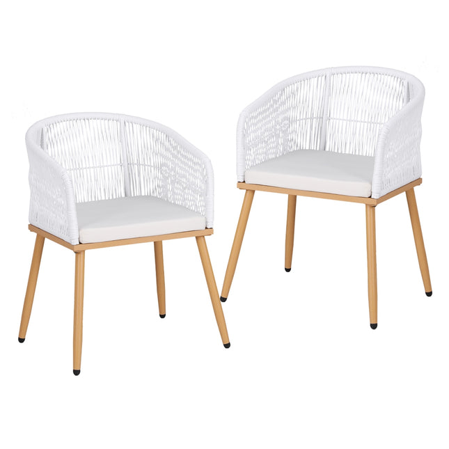 Gardeon 2PC Outdoor Dining Chairs Wicker Chair Patio Furniture Garden Steel White
