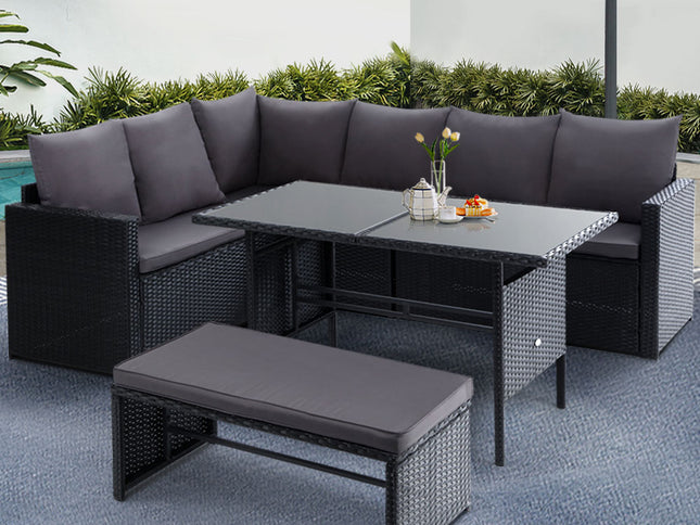 Gardeon Outdoor Furniture Dining Setting Sofa Set Lounge Wicker 8 Seater Black