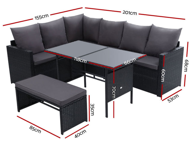 Gardeon Outdoor Furniture Dining Setting Sofa Set Lounge Wicker 8 Seater Black