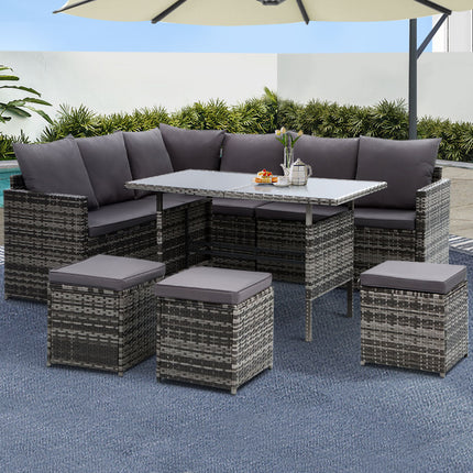 Gardeon Outdoor Furniture Dining Setting Sofa Set Lounge Wicker 9 Seater Mixed Grey