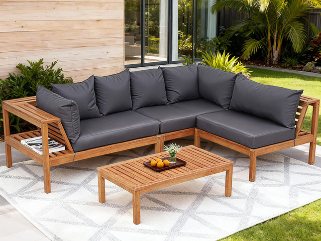 Gardeon 4 Pieces Outdoor Sofa Set 5-Seater Wooden Bench with Built-in Side Table