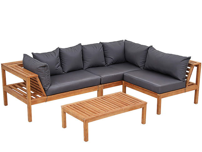 Gardeon 4 Pieces Outdoor Sofa Set 5-Seater Wooden Bench with Built-in Side Table